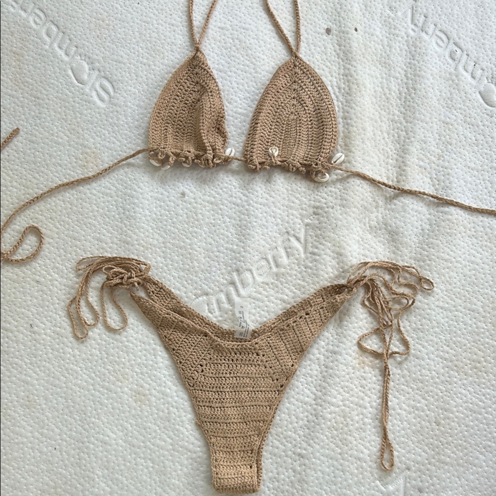SHE MADE ME Tan Textured Bikini Set
